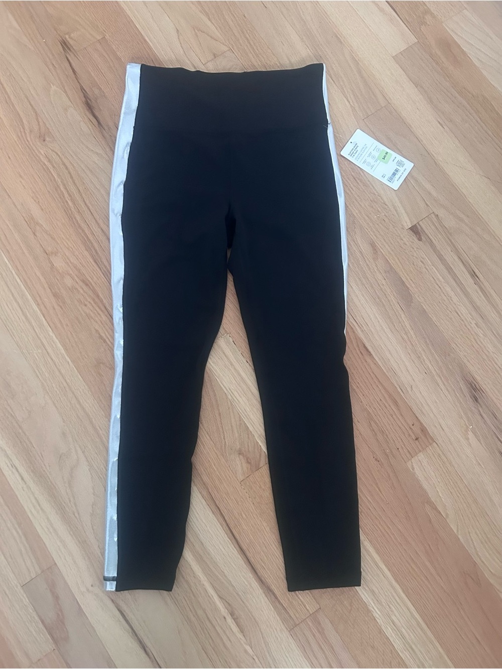 Women’s Black Leggings with Silver Shimmer Side Stripe